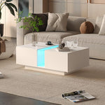 Load image into Gallery viewer, White Led Coffee Table for Living Room, Rectangular Living Room Table with Storage, Acrylic Coffee Tables with 2 Sliding Drawers, Wood Center Table for Reception Dinning Room