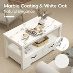 Load image into Gallery viewer, Coffee Table 40" Faux Marble 2-Tier Modern Wooden Rectangle Center Table with Drawers for Living Room, Conference Room, Thickened Top, Small Space Home Furniture (White Oak with Storage)