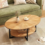 Load image into Gallery viewer, Solid Wood Oval Coffee Table with Cross Metal Legs, 43.3in Modern Industrail Center Table with Open Shelf Cocktail Tea Table for Living Room Bedroom, Natural Wood Color KFZ-1811-OA