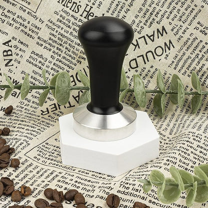 53mm Black Coffee Tamper Espresso Press with Small Mat 304 Stainless Steel Base Aluminum Handle Barista Tool