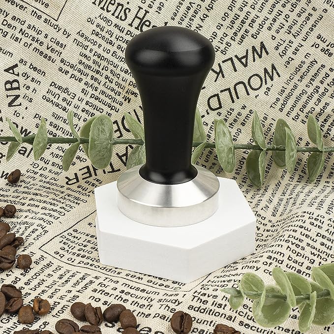 53mm Black Coffee Tamper Espresso Press with Small Mat 304 Stainless Steel Base Aluminum Handle Barista Tool