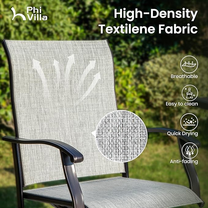 PHI VILLA Outdoor Swivel Patio Bar Stools Set of 6, 30 Inch Bar Height Tall Patio Chairs with Back & Armrest, Durable Textilene Fabric in Grey for Deck Lawn Garden