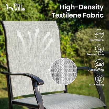 PHI VILLA Outdoor Swivel Patio Bar Stools Set of 4, 30 Inch Bar Height Tall Patio Chairs with Back & Armrest, Durable Textilene Fabric in Grey for Deck Lawn Garden