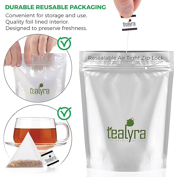 Tealyra - Rooibos Coconut Vanilla Chai - 25 Bags - Ginger Cinnamon - Red Bush Rooibos Herbal Loose Leaf Tea - Antioxidants Rich - Caffeine-Free - Pyramids Style Sachets