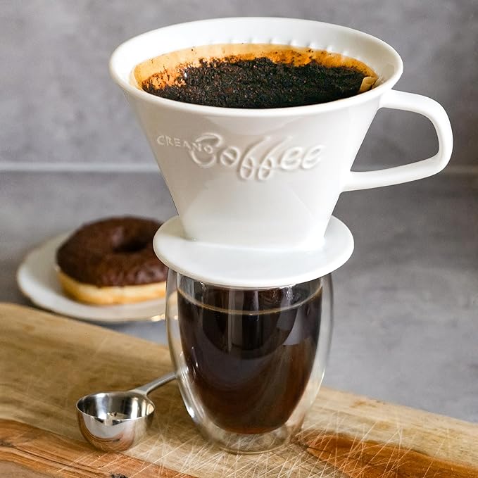 Creano Porcelain Coffee Dripper Saffron Yellow - Ceramic Cone Brewer - Pour Over Coffee Maker for Filter Bags Size 4 - Easy Manual Brew for pure taste - also for Camping, Hiking