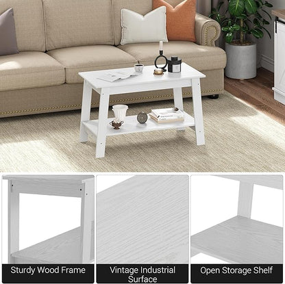 31.5 Inch Coffee Table with 2-Tier Storage – Modern Industrial Farmhouse Coffee Table for Living Room, Compact Durable MDF & Particle Board, Easy Assembly, Black Center Table for Living Room or Office