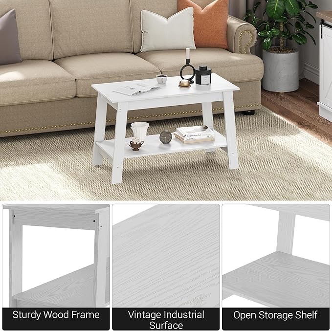 31.5 Inch Coffee Table with 2-Tier Storage – Modern Industrial Farmhouse Coffee Table for Living Room, Compact Durable MDF & Particle Board, Easy Assembly, Black Center Table for Living Room or Office