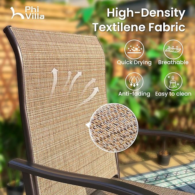 PHI VILLA Outdoor Bar Stools Set of 4, Swivel Patio Bar Stools & Chairs with 30" Seat Height & Brown Textilene Backrest, Tall Outdoor Chairs Bar Funiture for Outside, Porch and Yard