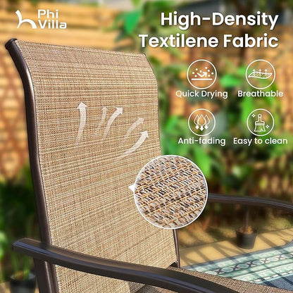 PHI VILLA Outdoor Bar Stools Set of 4, Swivel Patio Bar Stools & Chairs with 30" Seat Height & Brown Textilene Backrest, Tall Outdoor Chairs Bar Funiture for Outside, Porch and Yard