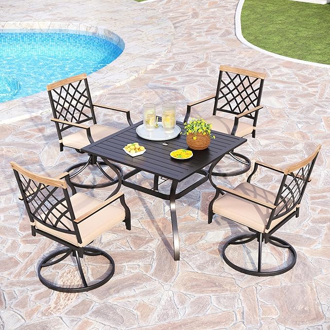 PHI VILLA Swivel Patio Chairs Set of 2 Outdoor Dining Rocker Chair Support 300 lbs for Garden Backyard Bistro Furniture Set with Cushion, Black