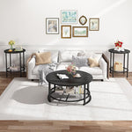 Load image into Gallery viewer, DKLGG 3 Pieces Black Coffee Tables for Living Room Table Sets, Round Wooden Coffee Table 3-Piece, Coffee and End Tables with Open Storage for Apartment Home Office, Small Spaces (Black)