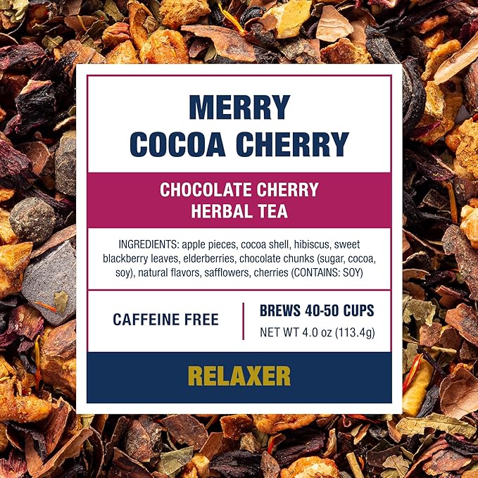 Tiesta Tea - Merry Cocoa Cherry Loose Leaf Tea, Chocolate Cherry Herbal Blend, Non-Caffeinated, Brew Hot or Iced, Refillable Tin Can, Makes up to 50 Cups, 4 Ounce