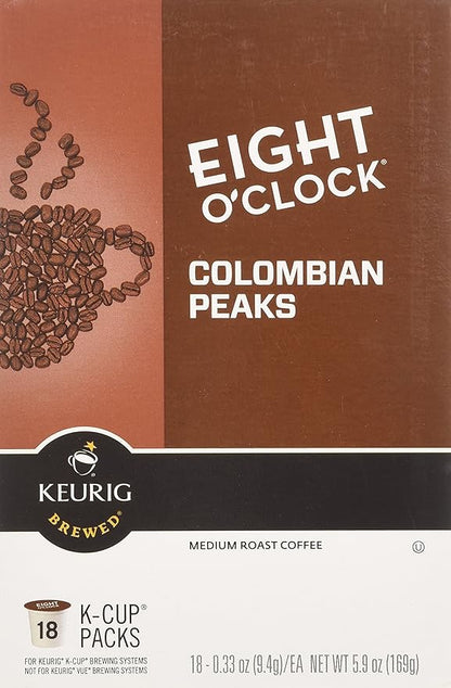 Eight O'Clock Colombian Peaks Medium Roast Coffee K-Cup Packs - 18 CT