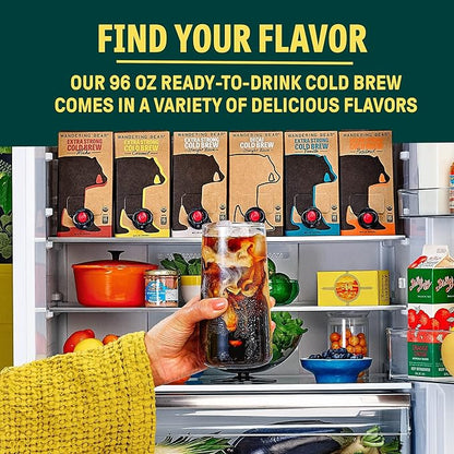 Wandering Bear Decaf Cold Brew Coffee, 32 fl oz, 3 pack - Extra Strong, Bold, Smooth, Unsweetened, Shelf-Stable, Ready to Drink, Iced Cold Brewed Coffee Drinks - Gluten Free & Vegan Decaf