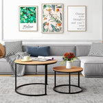 Load image into Gallery viewer, Industrial Round Coffee Table Set of 2 End Table for Living Room,Stacking Side Tables, Sturdy and Easy Assembly,Wood Look Accent Furniture with Metal Frame,Black+Teak OAKDK