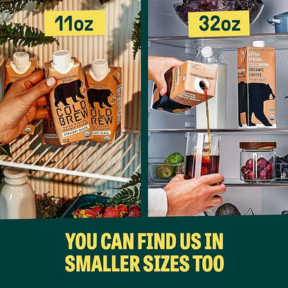 Wandering Bear Straight Black Organic Cold Brew Coffee On Tap, 96 fl oz - Extra Strong, Bold, Smooth, Unsweetened, Shelf-Stable, Ready to Drink, 100% Organic, Iced Cold Brewed Coffee Drinks