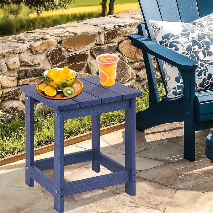 LZRS Adirondack Square Outdoor Side Table for Patio, Pool Composite Patio Table,HDPE End Tables for Backyard,Pool, Indoor Companion, Easy Maintenance & Weather Resistant(Dark Blue)