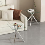 Load image into Gallery viewer, Silver Glass Coffee Table Set of 3 Modern End Table Living Room Side Table, Geometric Metal Legs 47.2 Inch Clear Rectangle Center Cocktail Tables, Chrome Silver