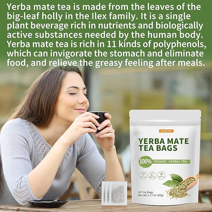 Organic Yerba Mate Tea Bags with 30 Count– 100% Argentinian Harvested PureLeaf, Natural Energy Boost & Antioxidant-Rich | Eco-Friendly Pyramid Bags | #1 Freshness*