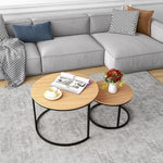 Load image into Gallery viewer, Industrial Round Coffee Table Set of 2 End Table for Living Room,Stacking Side Tables, Sturdy and Easy Assembly,Wood Look Accent Furniture with Metal Frame,Black+Teak OAKDK