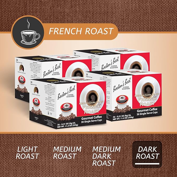 Boston’s Best - Rich & Bold French Roast Gourmet Coffee, Delectable Dark Roast Compatible with Keurig Coffee Maker - 144 Count (Pack of 1)