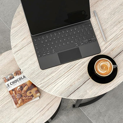 Round Coffee Table Set of 2 for Living Room,Black Small Coffee Table Living Room Table,Nesting Tables Metal Frame/Wood,Sturdy and Easy Assembly,Stacking Side Tables Bedroom,White Oak