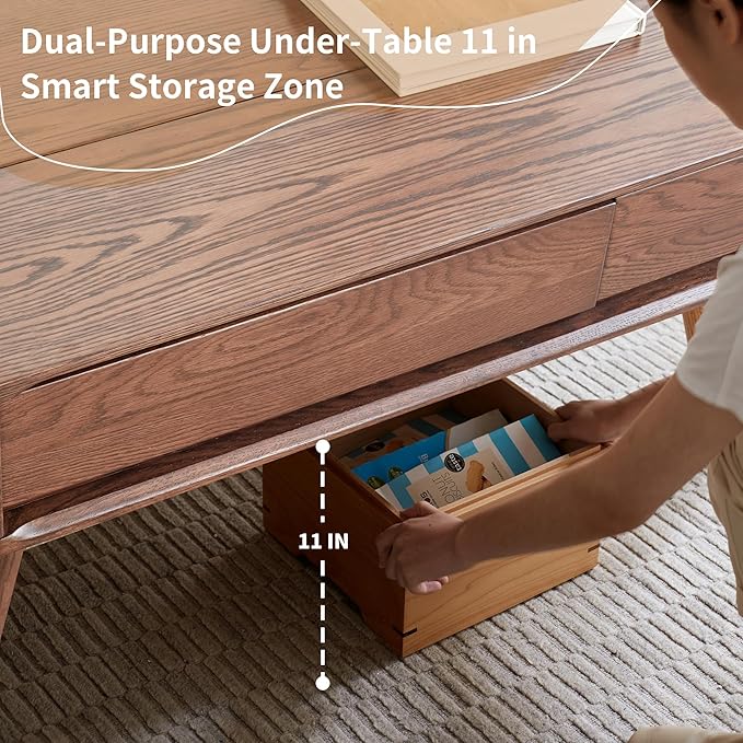 Wood Lift Top Coffee Table, 100% Solid Oak Wood Small Rising Dining Center Tables with Storage Shelf and Hidden Compartment for Living Room 48D x 26W x 26H