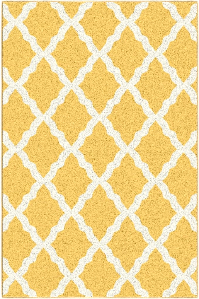 Ottomanson 3'3" x 5' Rugs for Living Room Trellis Area Rug for Bedroom - Non Slip Durable Large Floor Carpet for High Traffic Areas - Indoor Rug for Dining Room Kitchen Kids Playroom, Yellow