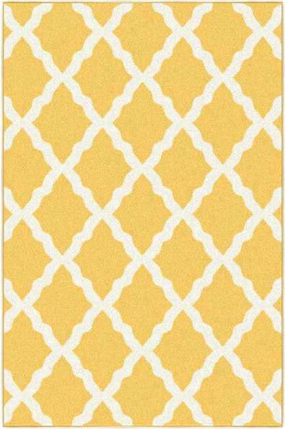 Ottomanson 3'3" x 5' Rugs for Living Room Trellis Area Rug for Bedroom - Non Slip Durable Large Floor Carpet for High Traffic Areas - Indoor Rug for Dining Room Kitchen Kids Playroom, Yellow