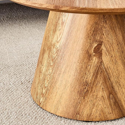 25.6" Small Round Coffee Table, Wood Mid Century Modern Coffee Tables with Pedestal Base, Space Saving Circle Center Table for Living Room, Small Space, Apartment (Wood)