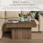 Load image into Gallery viewer, Modern Farmhouse Wood Block Coffee Table, Rustic Square Table Chunk Table with Cubic Base for Family, Living Room, Lounge, Nature Wood Finish, Sturdy, Distressed, Rectangle