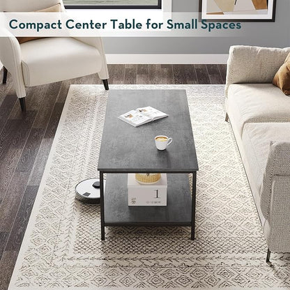 SAYGOER Coffee Table with Storage 2-Tier Industrial Center Table for Living Room, Rectangle Wood Table for Small Spaces Apartment Home Office, Concrete Gray