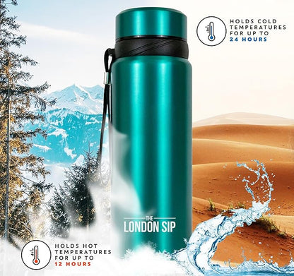 London Sip 25 oz Multi-Function Travel Mug and Tumbler Tea Infuser Water Bottle Fruit Infuser Flask Hot and Cold Double Wall Stainless Steel Coffee Thermos, Celestial Blue