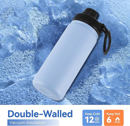 DOMICARE 16 oz Kids Water Bottle for School Stainless Steel Double Wall Vacuum Insulated Water Bottle with Straw lids & Spout Lid, Leakproof BPA Free (Light Blue,4)