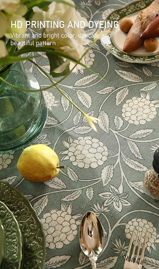 Designer Grayish Green Linen Long Rectangle Tablecloth,Floral Stain Resistant Table Cloth,Fall Vintage Decor Tablecloths for Dining Thanksgiving Kitchen Party,63"*102"-Andrew A