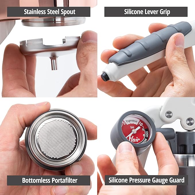 Flair UPDATED PRO 3 (White) - All manual lever espresso maker with a stainless steel brew head, pressure gauge, shot mirror and a small size