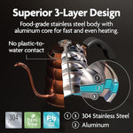 Load image into Gallery viewer, Vianté Gooseneck Stovetop Pour Over Coffee Kettle with Thermometer for Drip Coffee and Tea. Premium Copper Stainless Steel. 40 fl oz. All Coocktops.