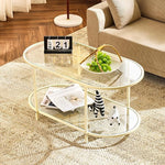 Load image into Gallery viewer, VINGLI 38" Glass Coffee Table, Oval Coffee Tables for Living Room, Small Coffe Table with 2-Tier Storage, Modern Center Table for Home Decor, Office, Small Space, Beige