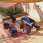 Load image into Gallery viewer, 10 Pieces Outdoor Patio Furniture Set Outdoor Furniture Patio Sectional Sofa Conversation Set w/ETL Approved 45" Gas Outdoor Fire Table &amp; Coffee Table, Swivel Rocking Chair Navy.