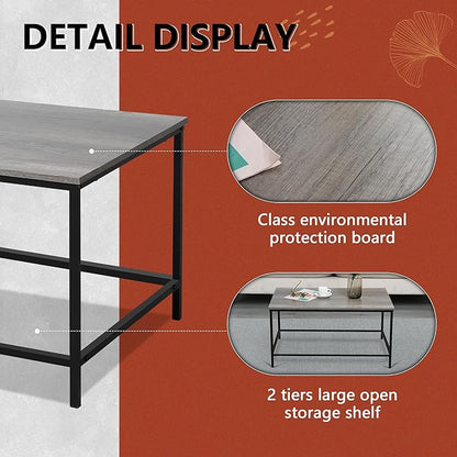 SENIG Small Coffee Table, Modern Industrial Style Rectangular Table, Grey Wood and Sturdy Metal Side End Table, Rustic Accent Functional Coffee Table for Living Room,31.5 x 20 x 16