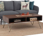 Load image into Gallery viewer, SIMPLIHOME Hunter Lift Top Coffee Table - 48 inch Wide Solid Mango Wood and Metal Industrial Cocktail Table in Umber Brown, Functional Living Room Table with 2 Storage Cubbies and Hairpin Legs