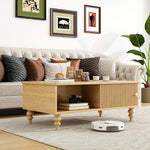 Load image into Gallery viewer, Mid-Century Modern Wooden Coffee Table with Storage, Slatted Door, Solid Wood Legs, Retro Coffee Table with Open Shelf for Home &amp; Office &amp; Lounge, Nature Oak