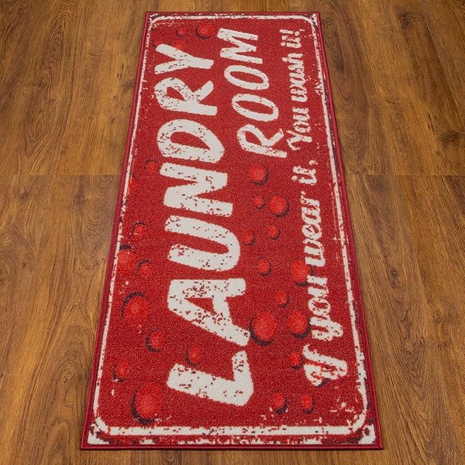 Ottomanson 20" x 59" Laundry Room Rug - Non-Slip Mat for Laundry & Mudroom - Durable, Stain-Resistant, and Easy to Clean - Perfect for High-Traffic Areas - Runner Rug for Entryway Bathroom, Red