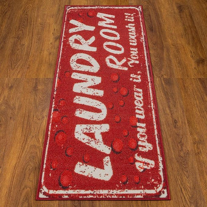 Ottomanson 20" x 59" Laundry Room Rug - Non-Slip Mat for Laundry & Mudroom - Durable, Stain-Resistant, and Easy to Clean - Perfect for High-Traffic Areas - Runner Rug for Entryway Bathroom, Red
