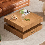 Load image into Gallery viewer, LED Coffee Table for Living Room, 2-Tier Living Room Table Square Center Table, Modern Coffee Tables with Storage, Middle Wooden Tea Tables for Home Office (Walnut)