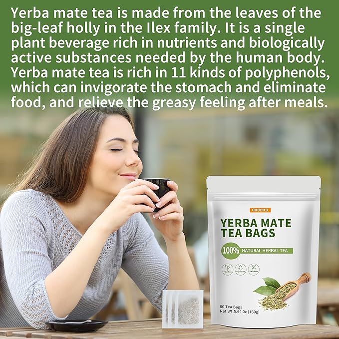 Unsmoked Yerba Mate Tea Bags with 80 Count - Yerba Mate Rich in Chlorophyll, Antioxidants and Vitamins