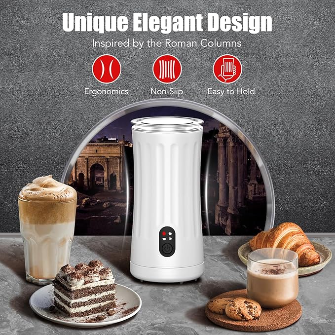 Milk Frother, Upgraded 4-in-1 Milk Frother and Steamer, Hot and Cold Foam Maker and Milk Warmer with Temperature Control & Auto Shut-Off, Frother for Coffee, Latte, Cappuccino, Matcha(White)