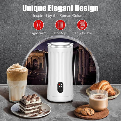 Milk Frother, Upgraded 4-in-1 Milk Frother and Steamer, Hot and Cold Foam Maker and Milk Warmer with Temperature Control & Auto Shut-Off, Frother for Coffee, Latte, Cappuccino, Matcha(White)