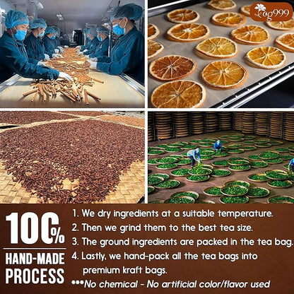 60 Hot Special Cinnamon Tea Bags – Special Blend of Cinnamon, Black Tea, Orange Peel and Cloves, 100% Natural Ingredients, Hand-made Blend Herbal Tea. Eco-conscious Tea Bags. No Sugar, No Caffeine, No Gluten, Vegan.