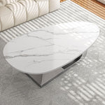 Load image into Gallery viewer, Modern Coffee Table with Silver Stainless Steel Pedestal,Oval Living Room Table with Faux Marble Top,Sintered Stone Cocktail Center Table Marble Grain,51.20inch